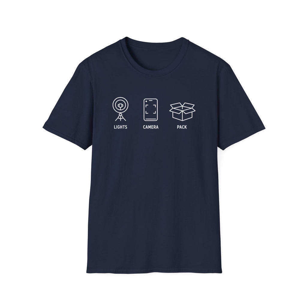Lights Camera Pack – Content Creator Shipping T-Shirt