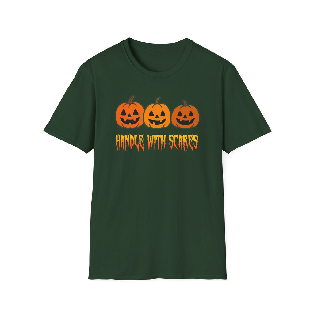 Halloween Graphic Tee, Unisex Softstyle T-Shirt, Handle With Scares Shirt, Festive Fall Apparel, Trick or Treat Gift, Spooky Season Top