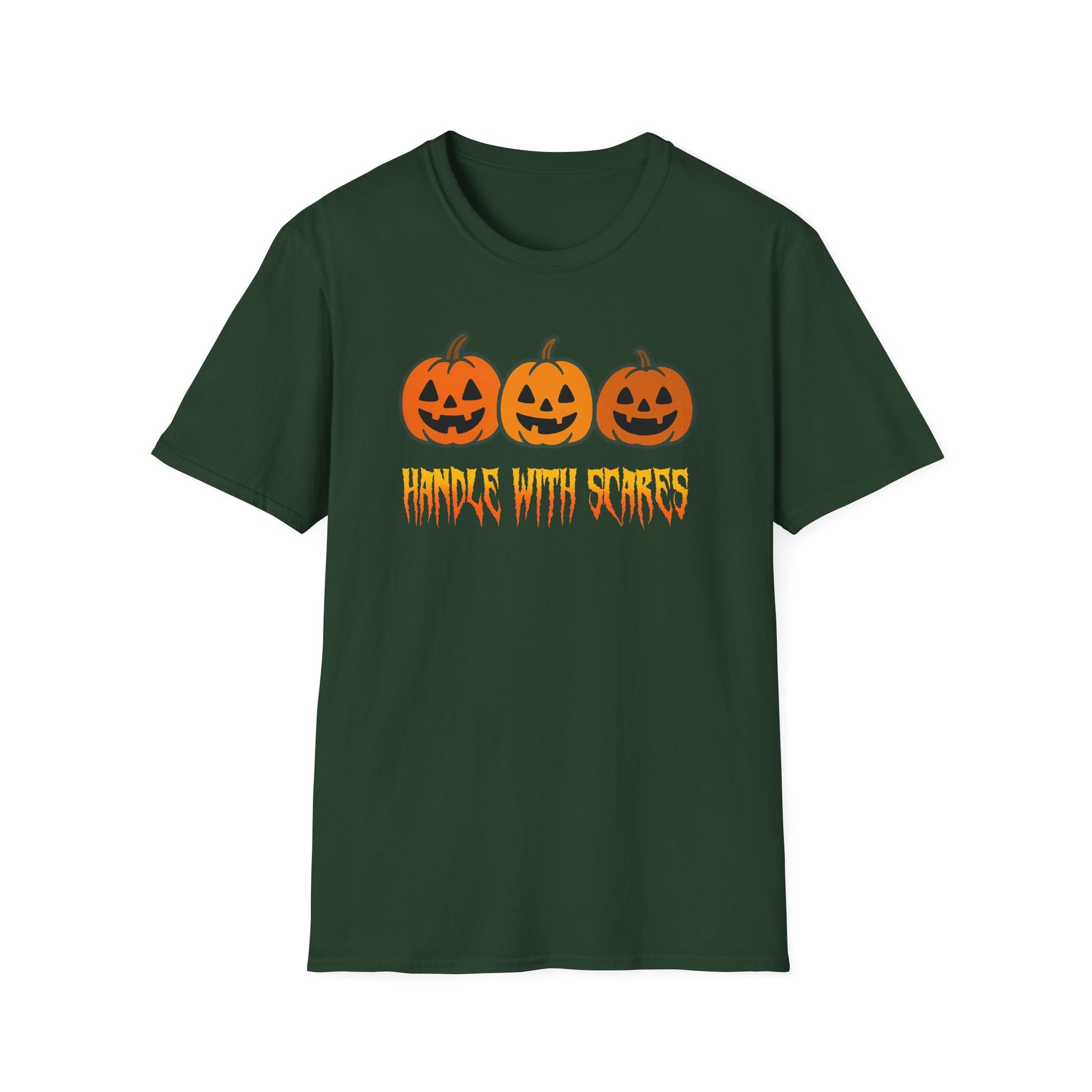 Halloween Graphic Tee, Unisex Softstyle T-Shirt, Handle With Scares Shirt, Festive Fall Apparel, Trick or Treat Gift, Spooky Season Top
