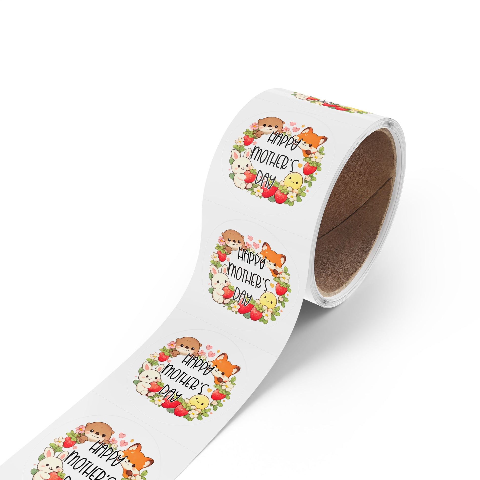 Happy Mother's Day Sticker Roll— Cute Animal Wreath "Happy Mother's Day" Roll Stickers for Mother’s Day