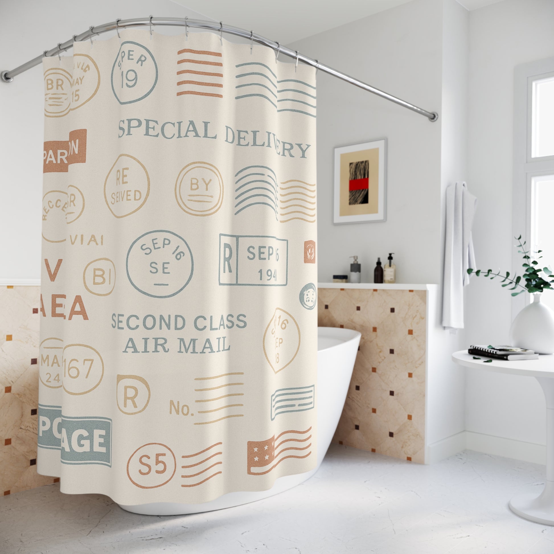 Vintage Postal Shower Curtains, Retro Decor, Bathroom Accessories, Home Makeover, Unique Gift Idea, Travel Lover's Theme