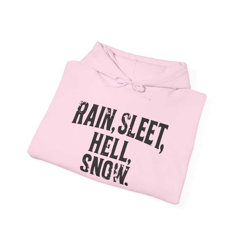 Rain, Sleet, Hell, Snow Unisex Hoodie - Cozy Sweatshirt for All Weather, Perfect Gift for Postal Workers, Weather Lovers, Year-Round Comfort, Casual Style