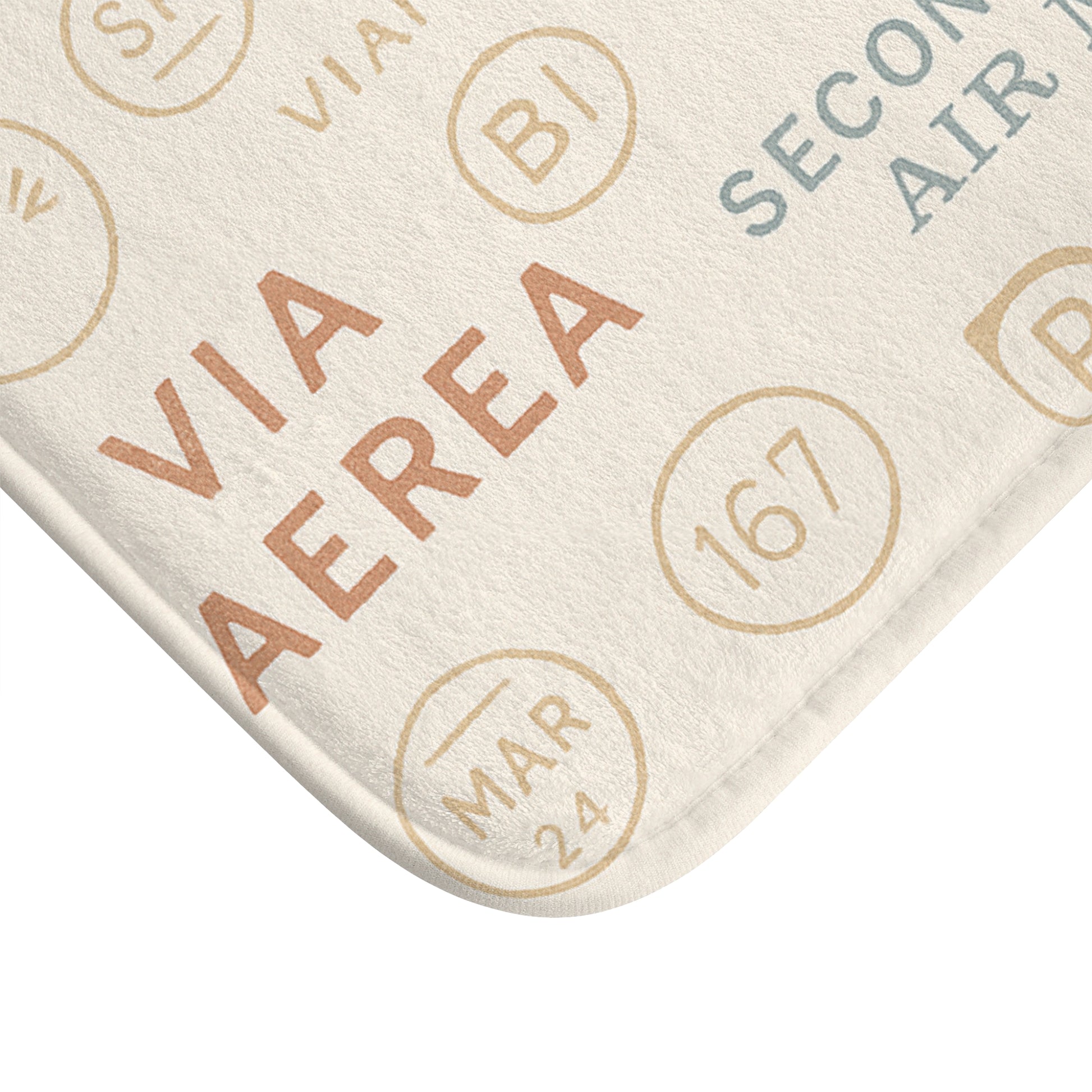 Vintage Postal Bath Mat with Air Mail Design, Retro Bathroom Decor, Cozy Home Accessory, Gift for Travelers, Unique Bath Decor