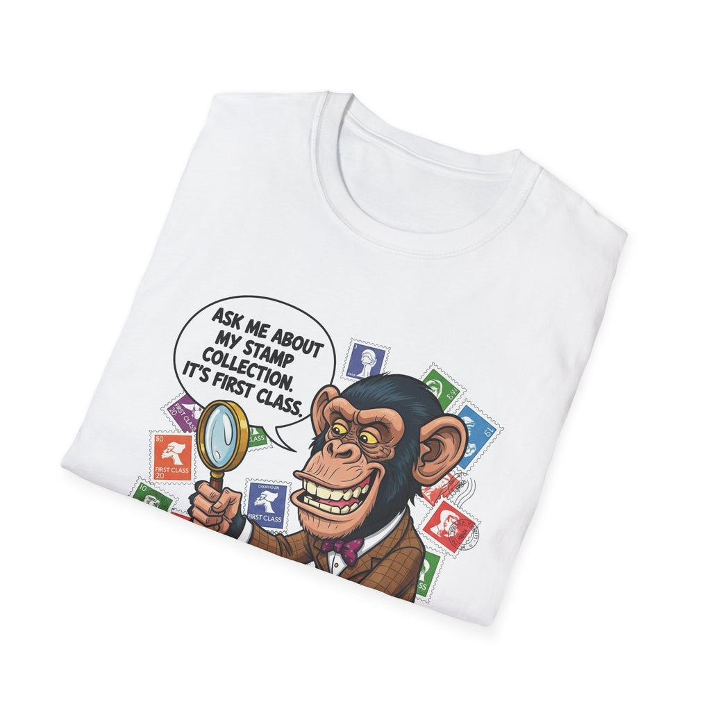 Funny Monkey T-Shirt, Ask Me About My Stamp Collection Tee, Gift for Stamp Collectors, Animal Lover Shirt, Humor Apparel
