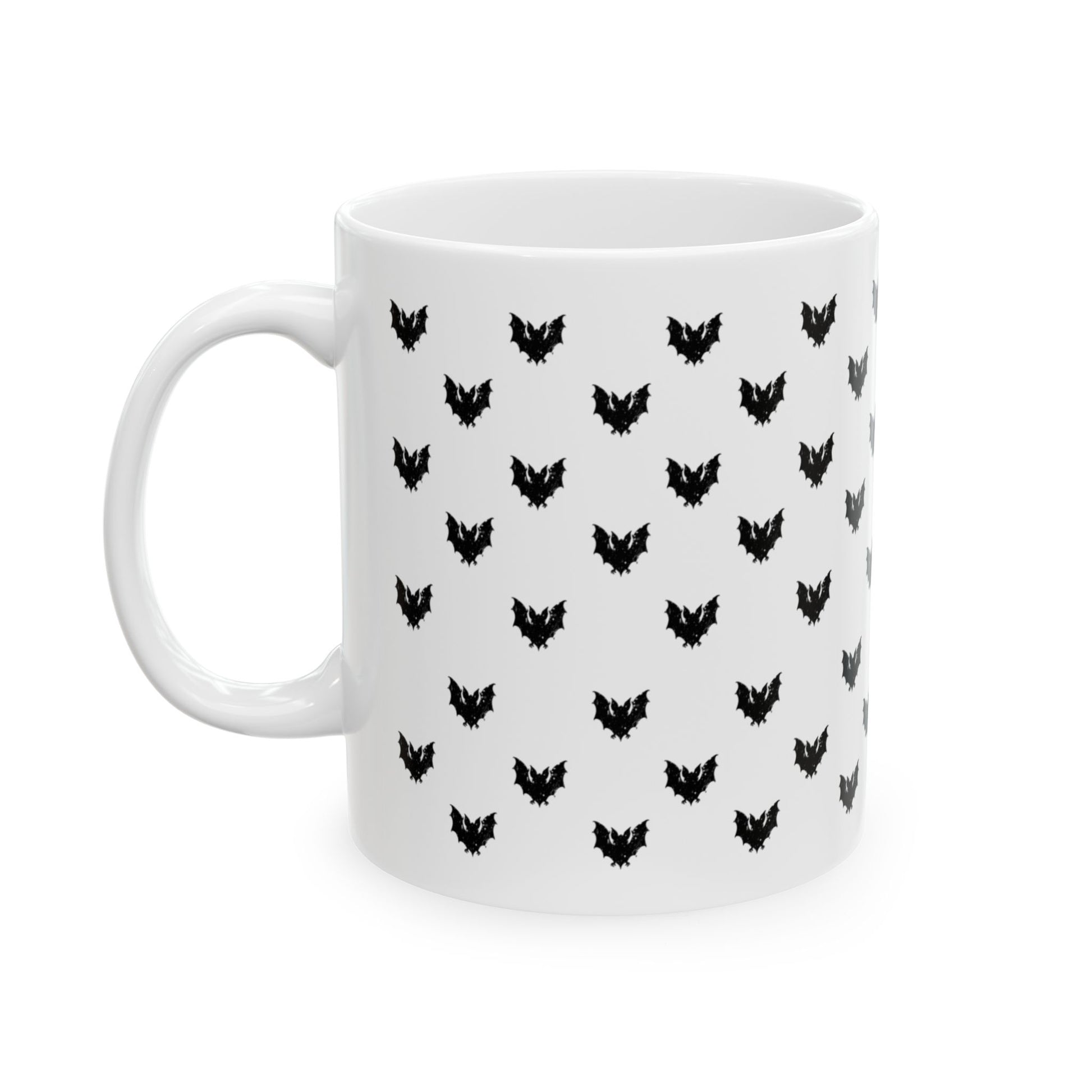 Chic Bat Print Mug - Black Cat Lover's Ceramic Coffee Cup, Gifts for Cat Owners, Cute Home Decor, Halloween Mug, Pet Lover's Gift