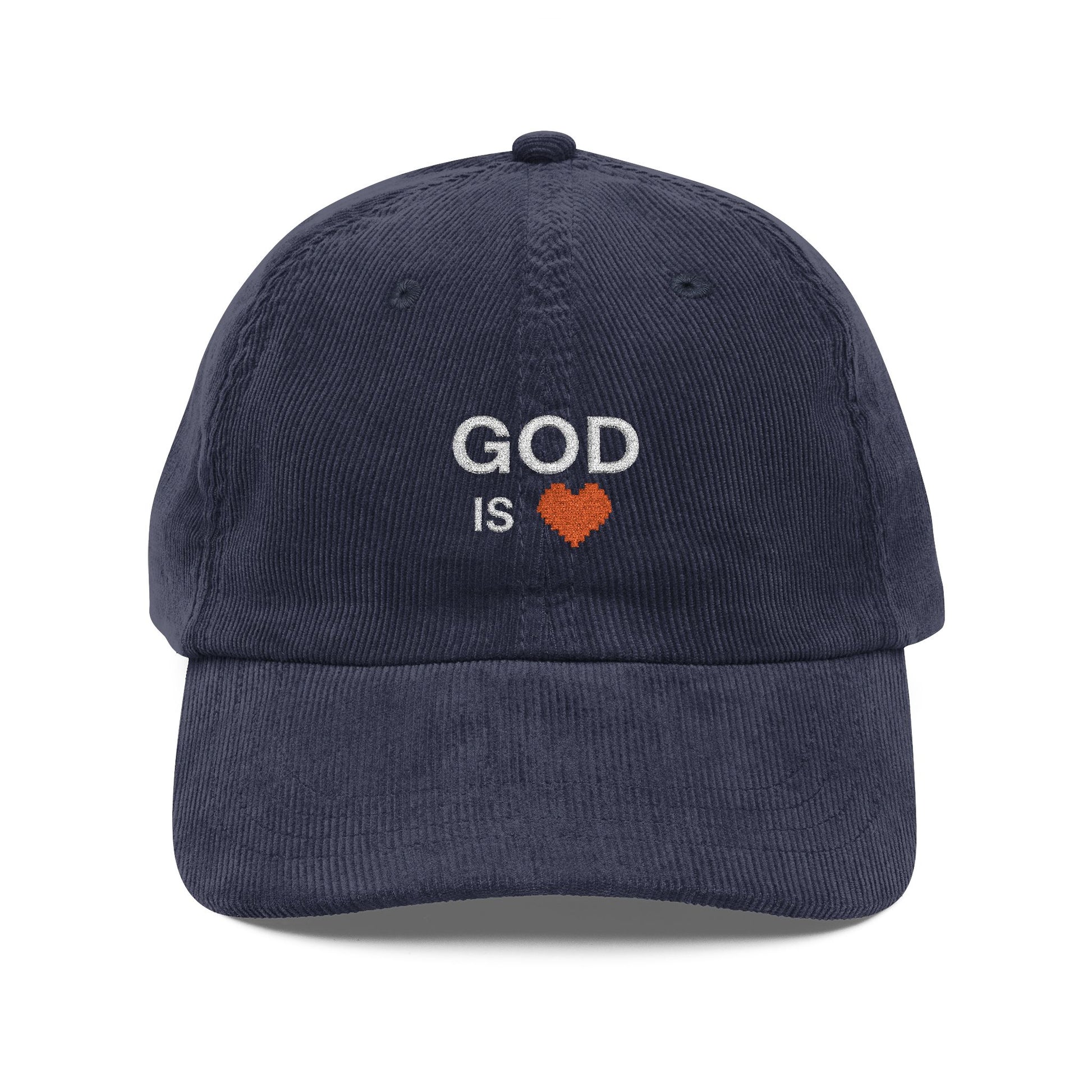 God Is Love Embroidered Corduroy Cap — Vintage Christian Baseball Hat