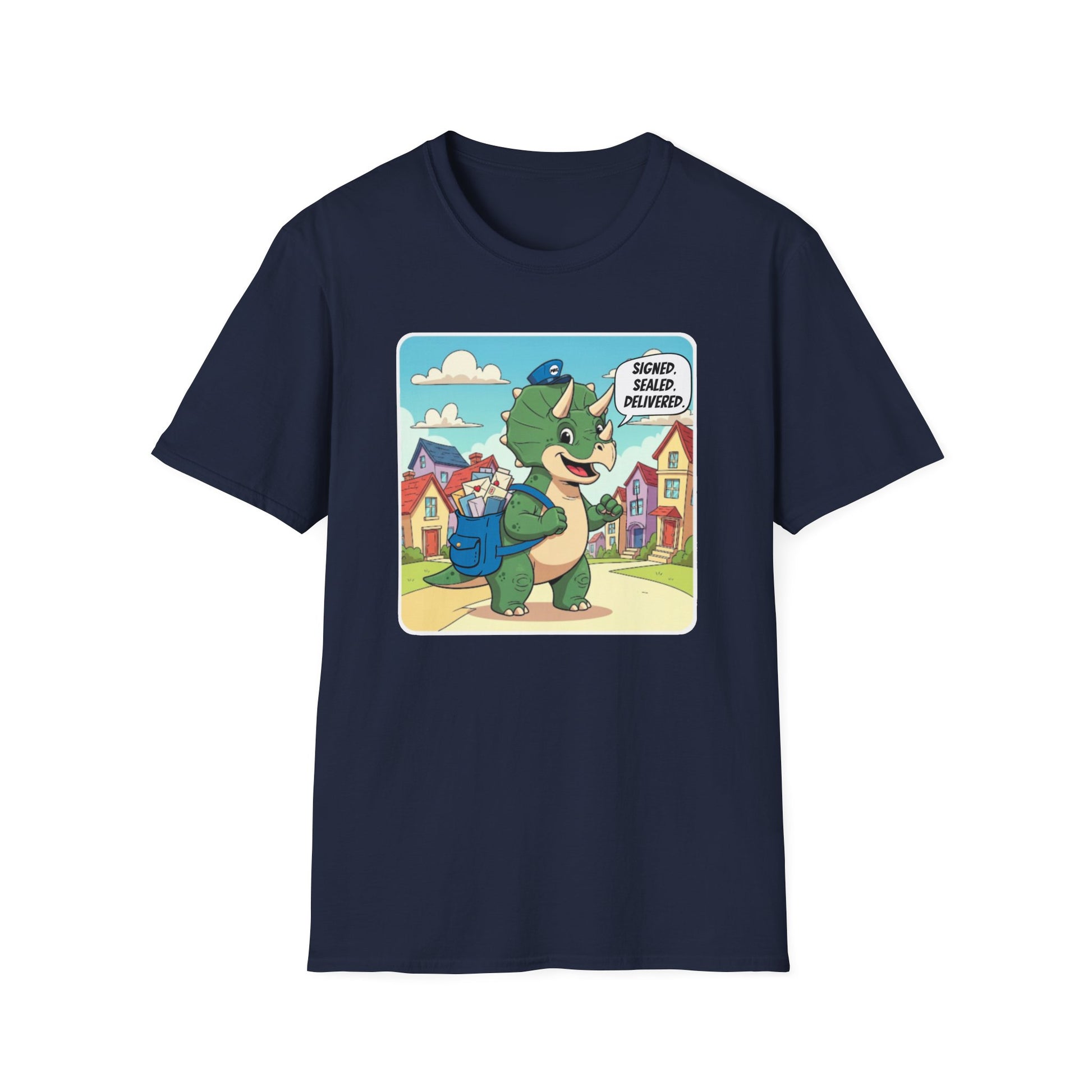 Whimsical Dinosaur Adventure T-Shirt for Kids, Fun Graphic Tee, Unisex Softstyle Shirt, Birthday Gift, Playful Design, Casual Wear