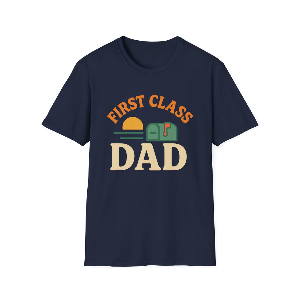 First Class Dad T-Shirt, Unisex Softstyle Tee for Fathers Day, Birthday Gift, Casual Wear, Dad Humor Shirt, Family Celebration