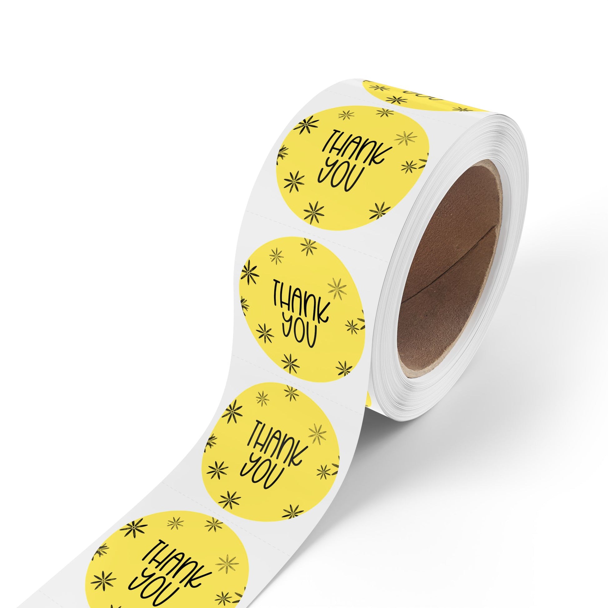 Thank You Round Sticker Roll — Yellow Floral Thank You Labels Envelope Seal, Packaging Stickers