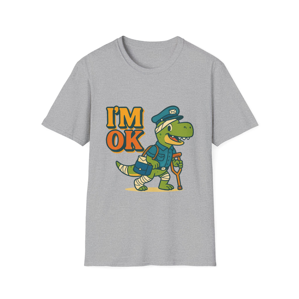 Adorable Dinosaur Mail Carrier T-Shirt, Unisex Softstyle Tee, Cute Dino Shirt, Fun Gift for Kids, Comfortable Everyday Wear
