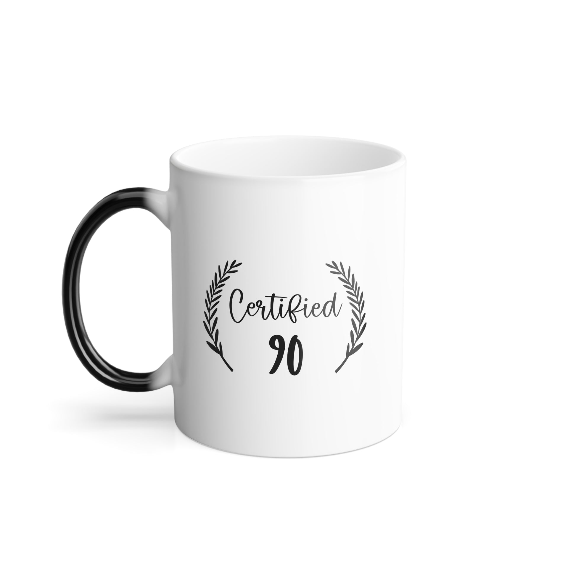 Certified 90 Birthday Celebration Color Changing Coffee Mug - Perfect Gift for Tea Lovers, Unique Office Decor, Birthday Presents, Fun Home Kitchen Accessory
