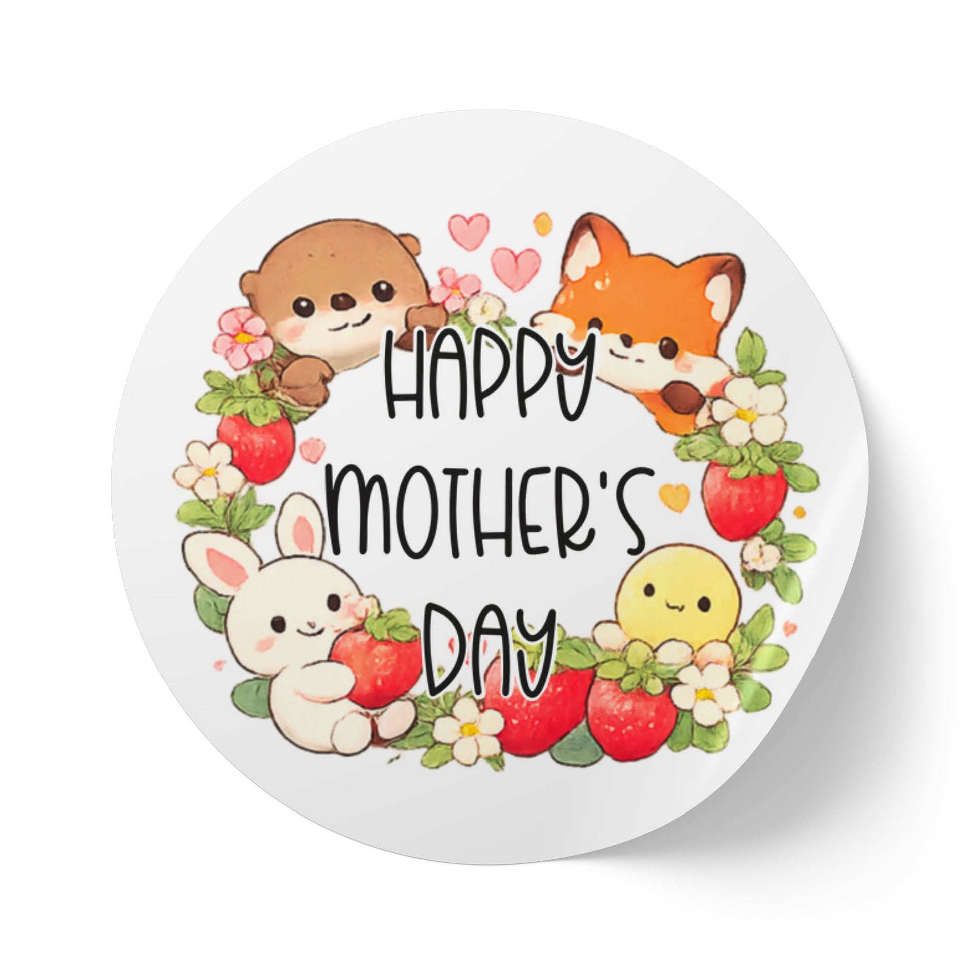 Happy Mother's Day Sticker Roll— Cute Animal Wreath "Happy Mother's Day" Roll Stickers for Mother’s Day