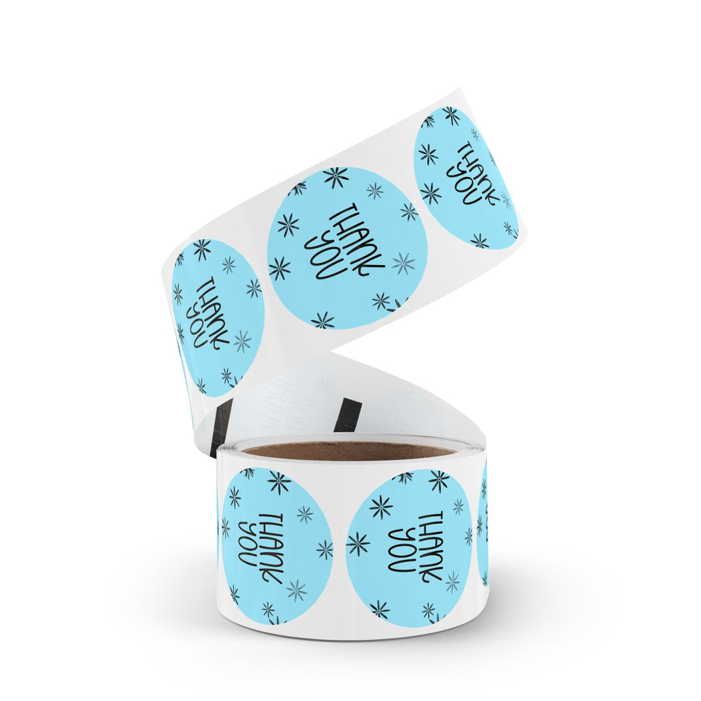 Thank You Round Sticker Rolls — Blue Floral Thank You Packaging Labels (Pack/Retail)