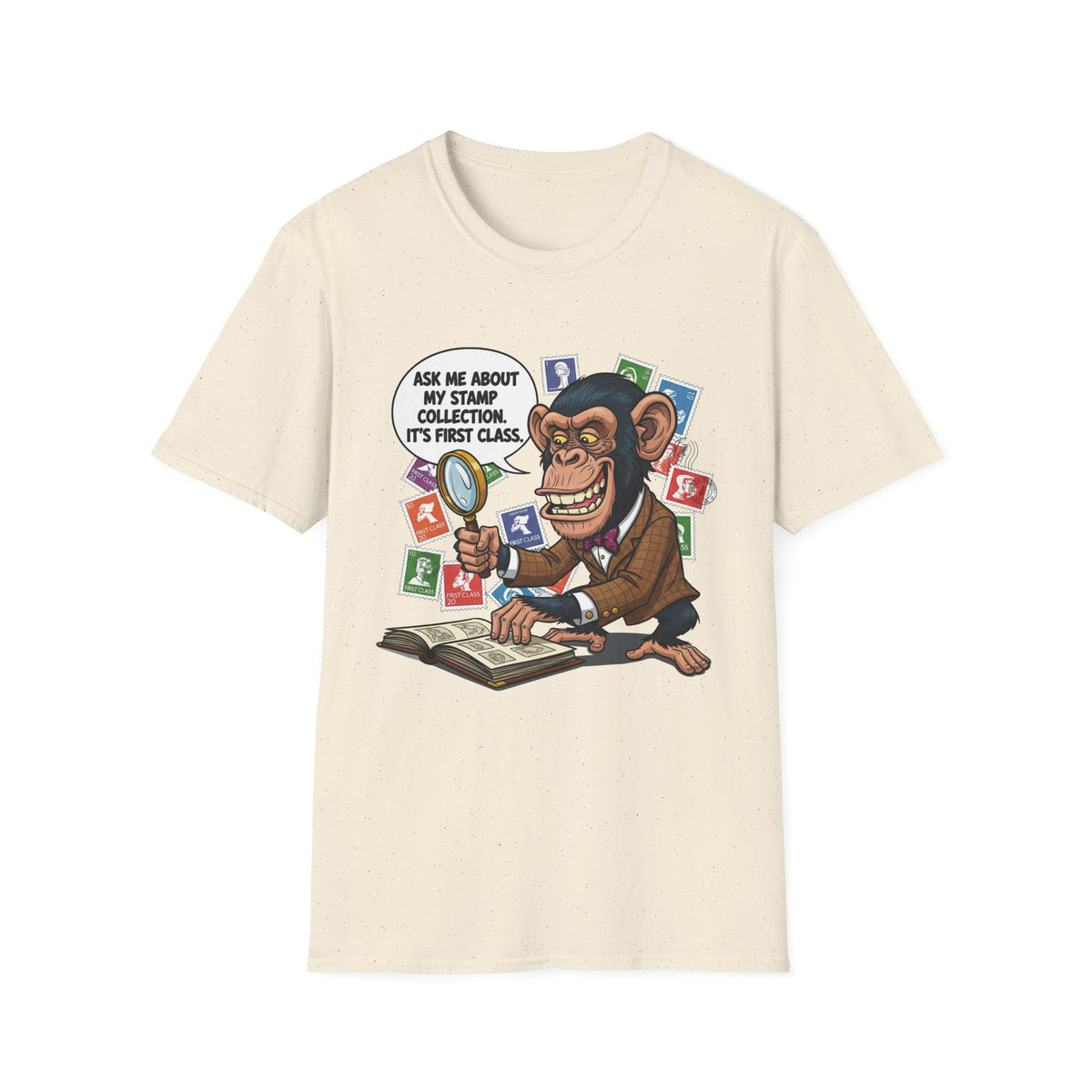 Funny Monkey T-Shirt, Ask Me About My Stamp Collection Tee, Gift for Stamp Collectors, Animal Lover Shirt, Humor Apparel