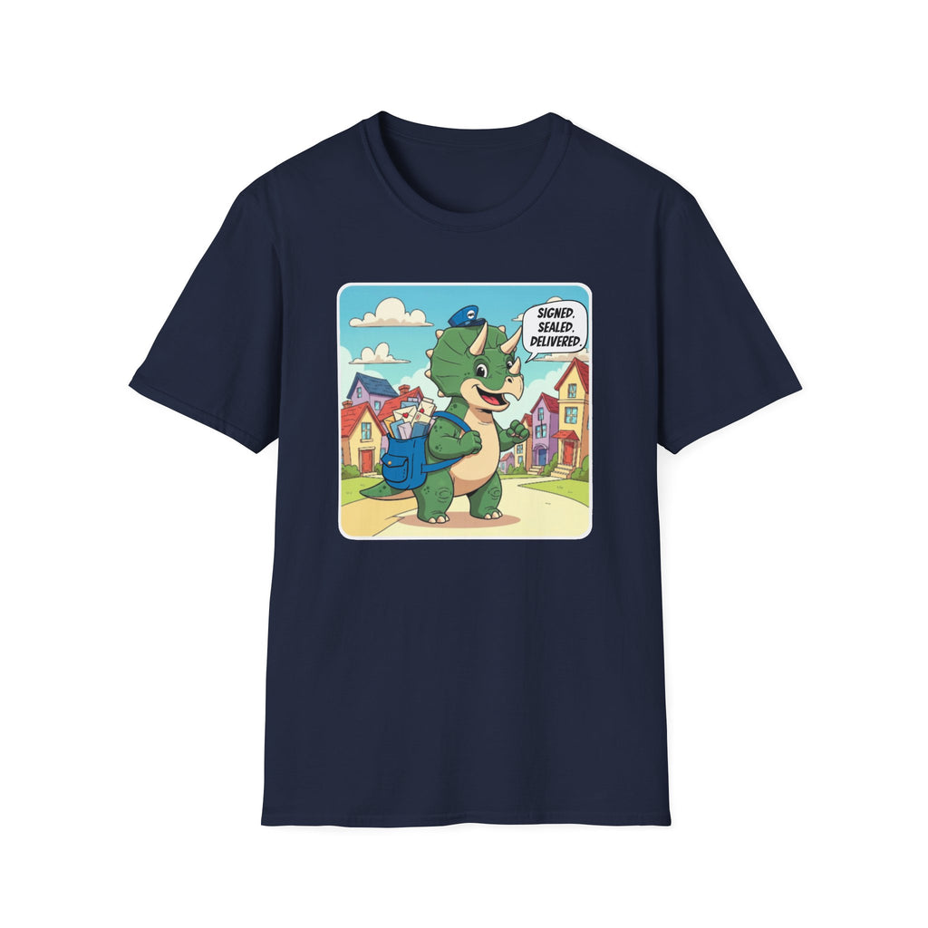 Whimsical Dinosaur Adventure T-Shirt for Kids, Fun Graphic Tee, Unisex Softstyle Shirt, Birthday Gift, Playful Design, Casual Wear