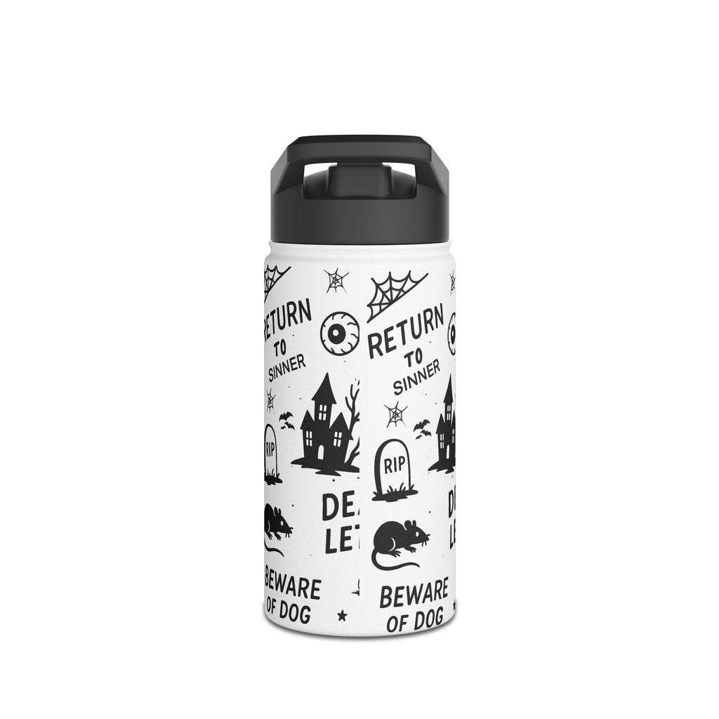 Halloween Water Bottle, Halloween Drinkware, Reusable Travel Bottle, Black and White H2O Container, Spooky Gift Idea