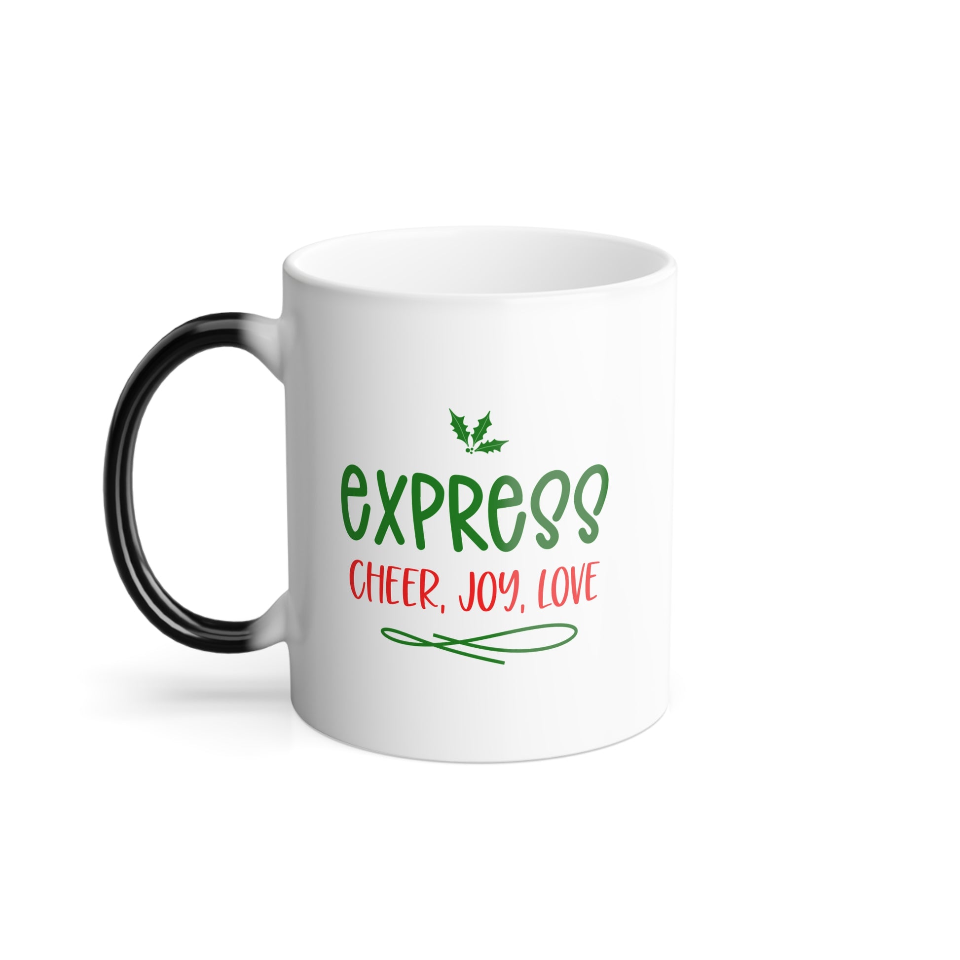 Express Cheer Color Morphing Holiday Mug - Personalize Your Morning Coffee, Gift for Friends, Unique Home Decor, Fun Hot Beverage Cup, Holiday Present Idea