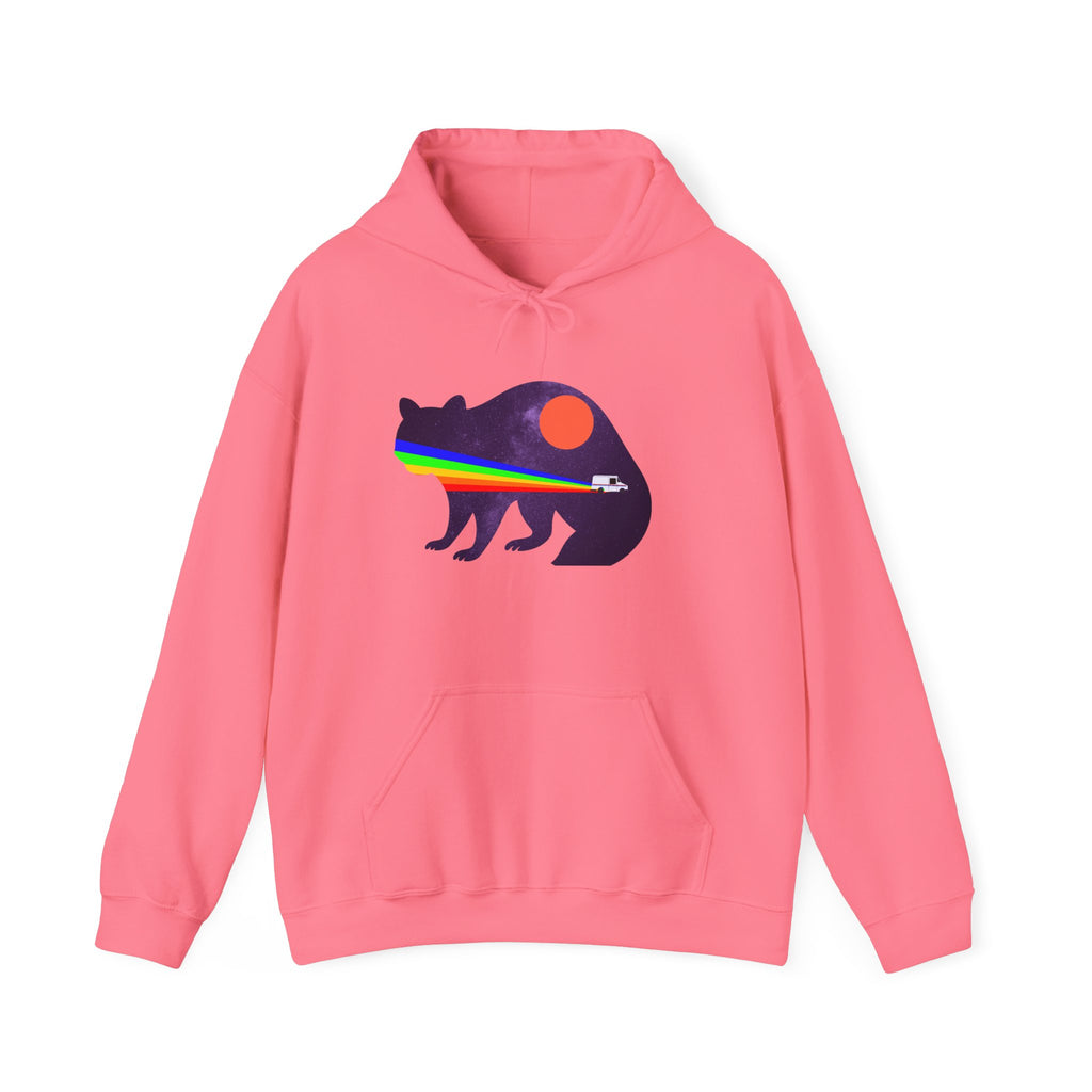 Cosmic Raccoon Hoodie, Unisex Heavy Blend Sweatshirt, Galaxy Animal, Mail Truck, Perfect for Nature Lovers, Cozy Gift for Birthdays, Festivals