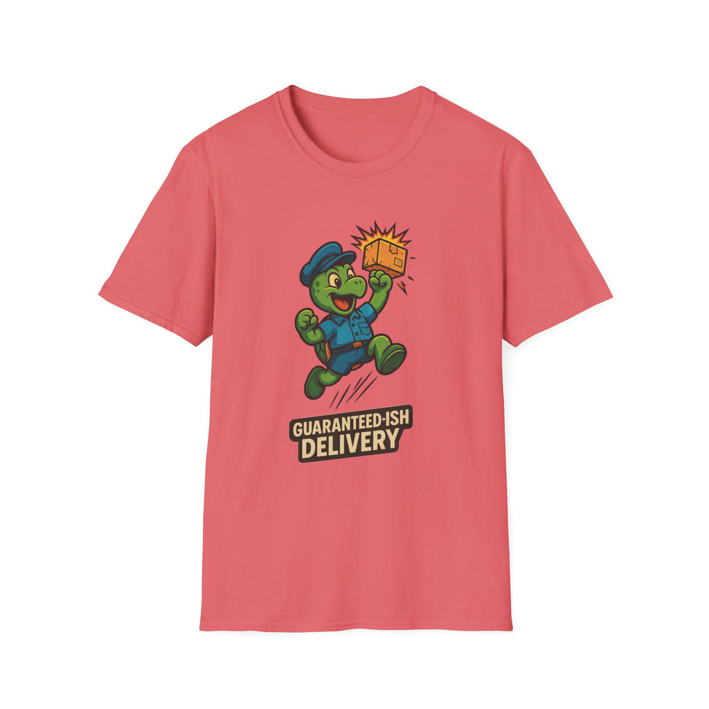 Funny Delivery T-Shirt, Guaranteed-ish Delivery Tee, Unisex Softstyle Shirt, Gift for Delivery Drivers, Quirky Humor Apparel