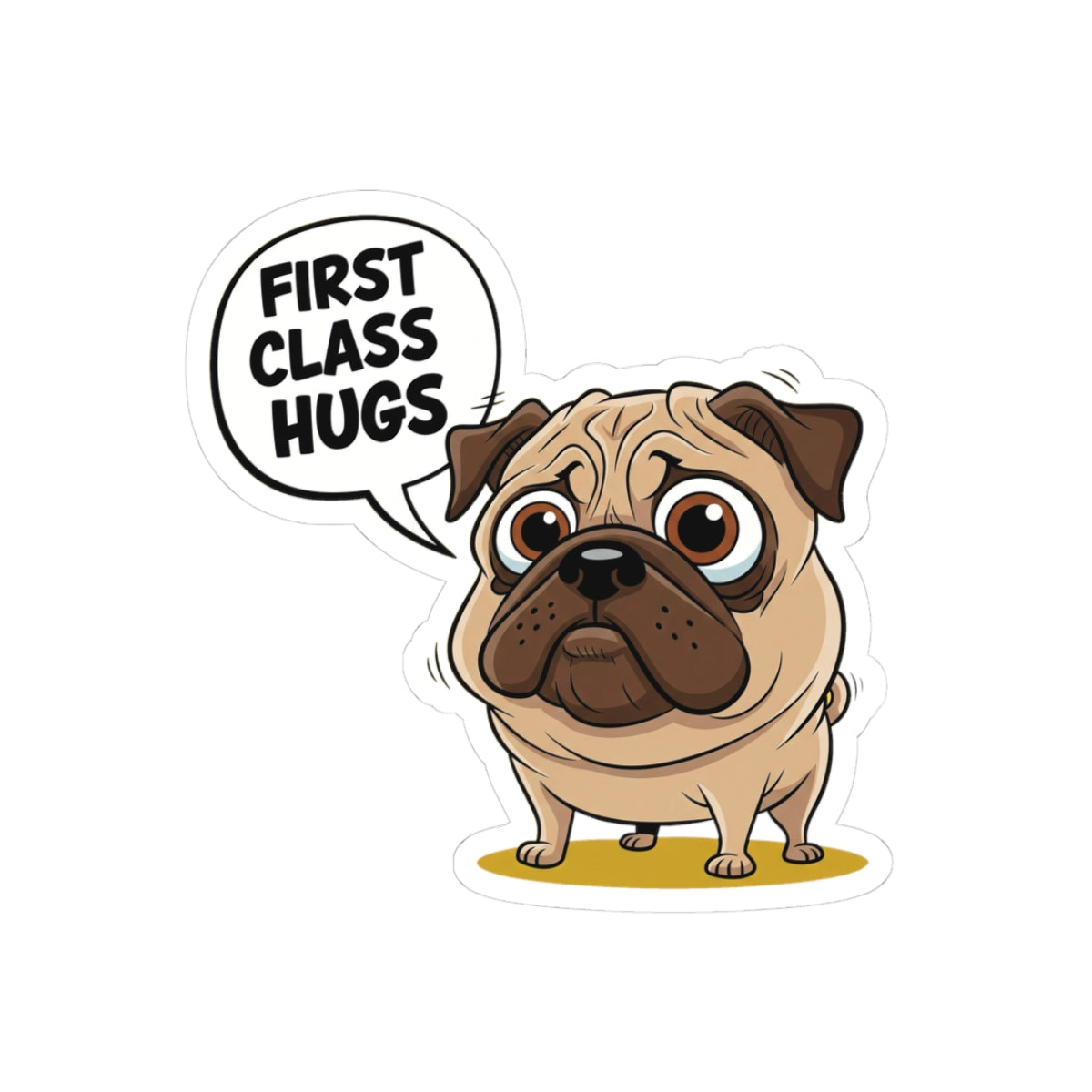 Cute Pug Kiss-Cut Stickers, First Class Hugs, Dog Lover Gift, Laptop Decal, Planner Stickers, Pet Theme Decor