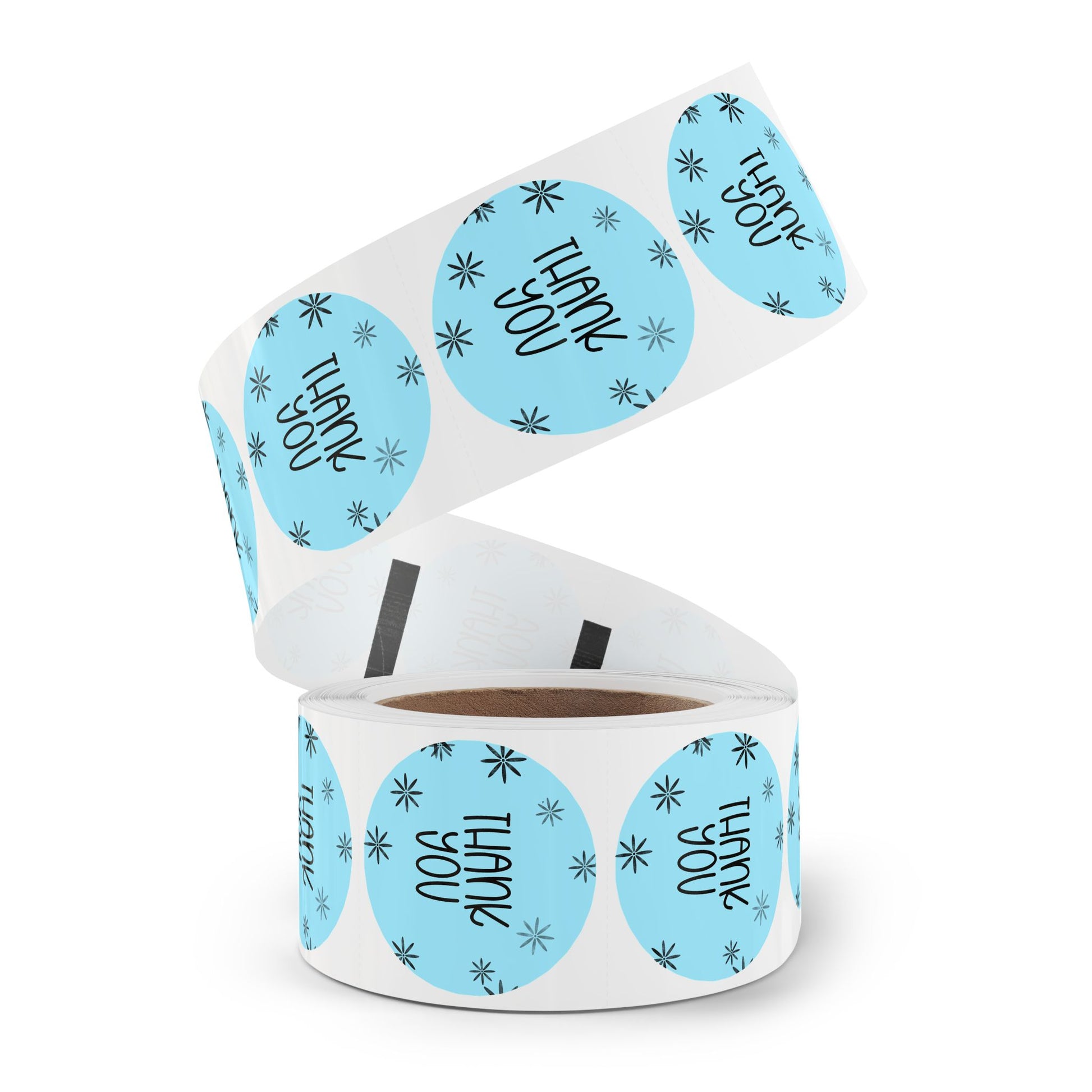 Thank You Round Sticker Rolls — Blue Floral Thank You Packaging Labels (Pack/Retail)