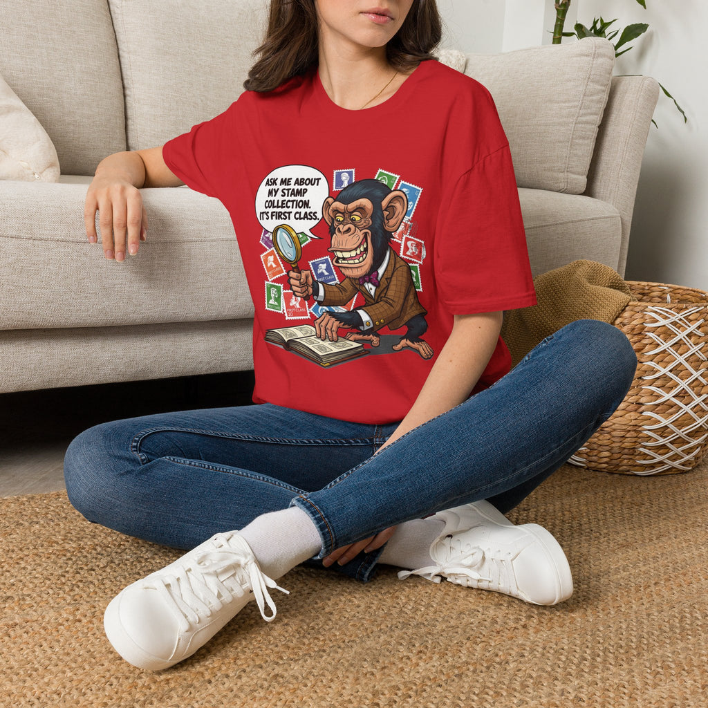 Funny Monkey T-Shirt, Ask Me About My Stamp Collection Tee, Gift for Stamp Collectors, Animal Lover Shirt, Humor Apparel