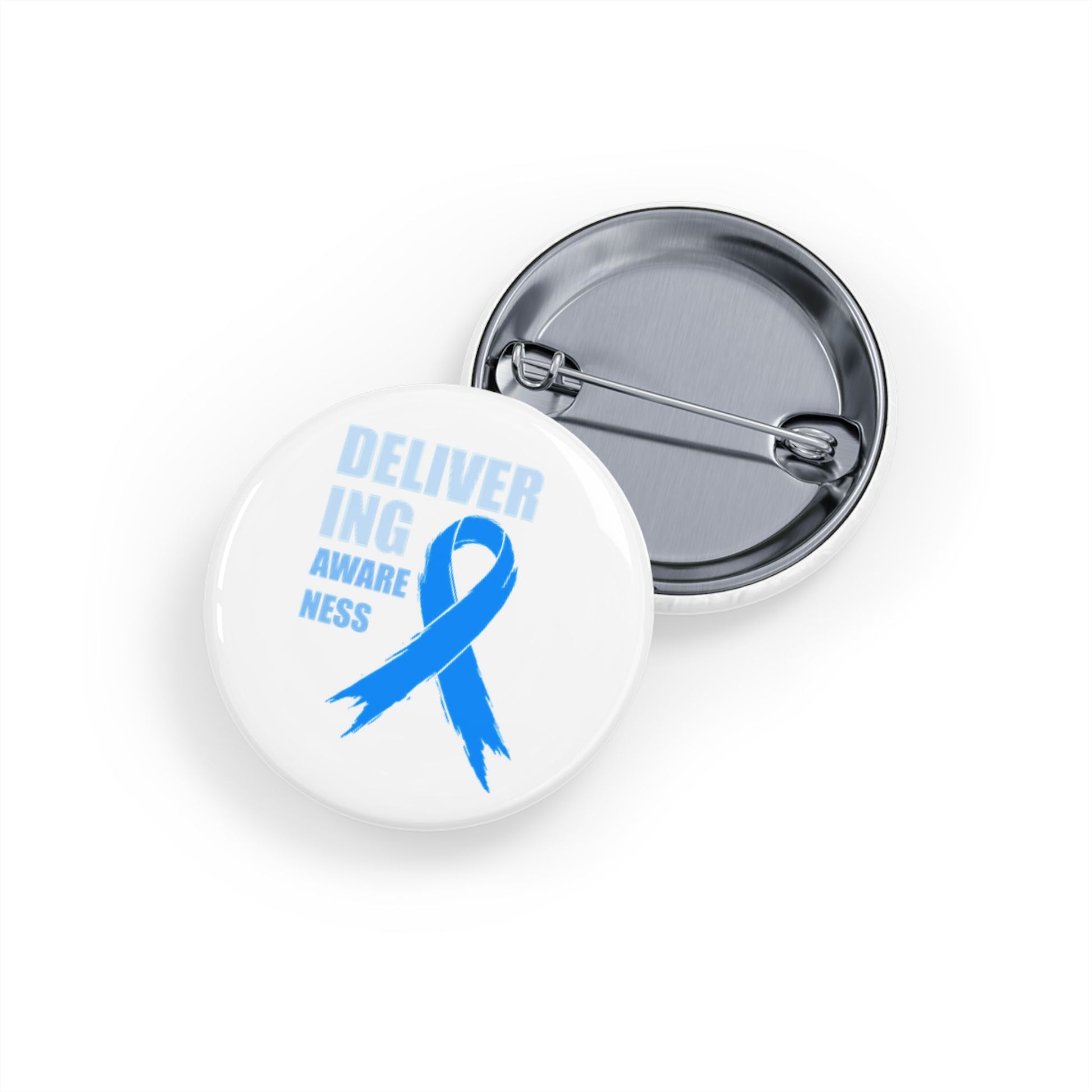 Delivering Awareness Round Pin — Prostate Cancer Awareness Blue Ribbon Support Button