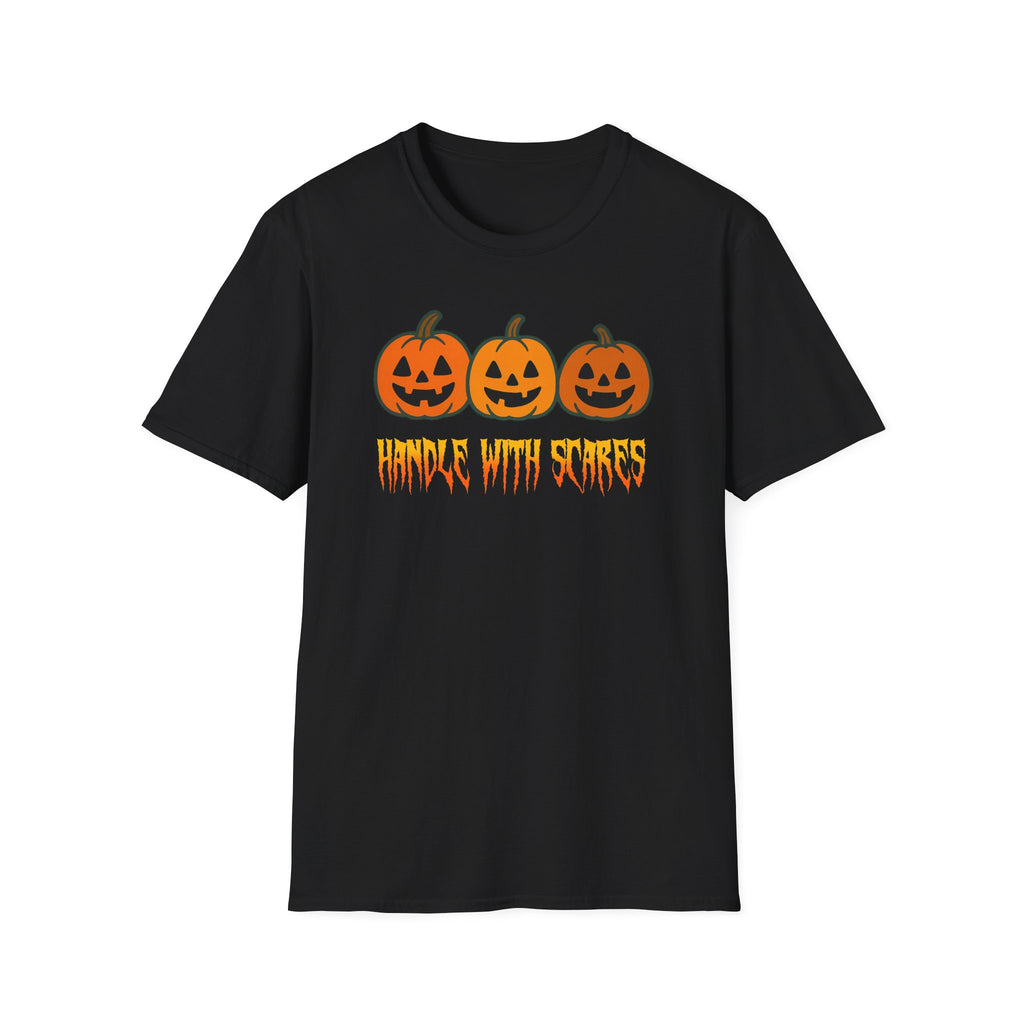 Halloween Graphic Tee, Unisex Softstyle T-Shirt, Handle With Scares Shirt, Festive Fall Apparel, Trick or Treat Gift, Spooky Season Top