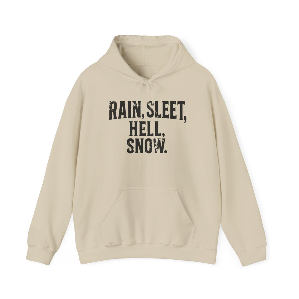 Rain, Sleet, Hell, Snow Unisex Hoodie - Cozy Sweatshirt for All Weather, Perfect Gift for Postal Workers, Weather Lovers, Year-Round Comfort, Casual Style