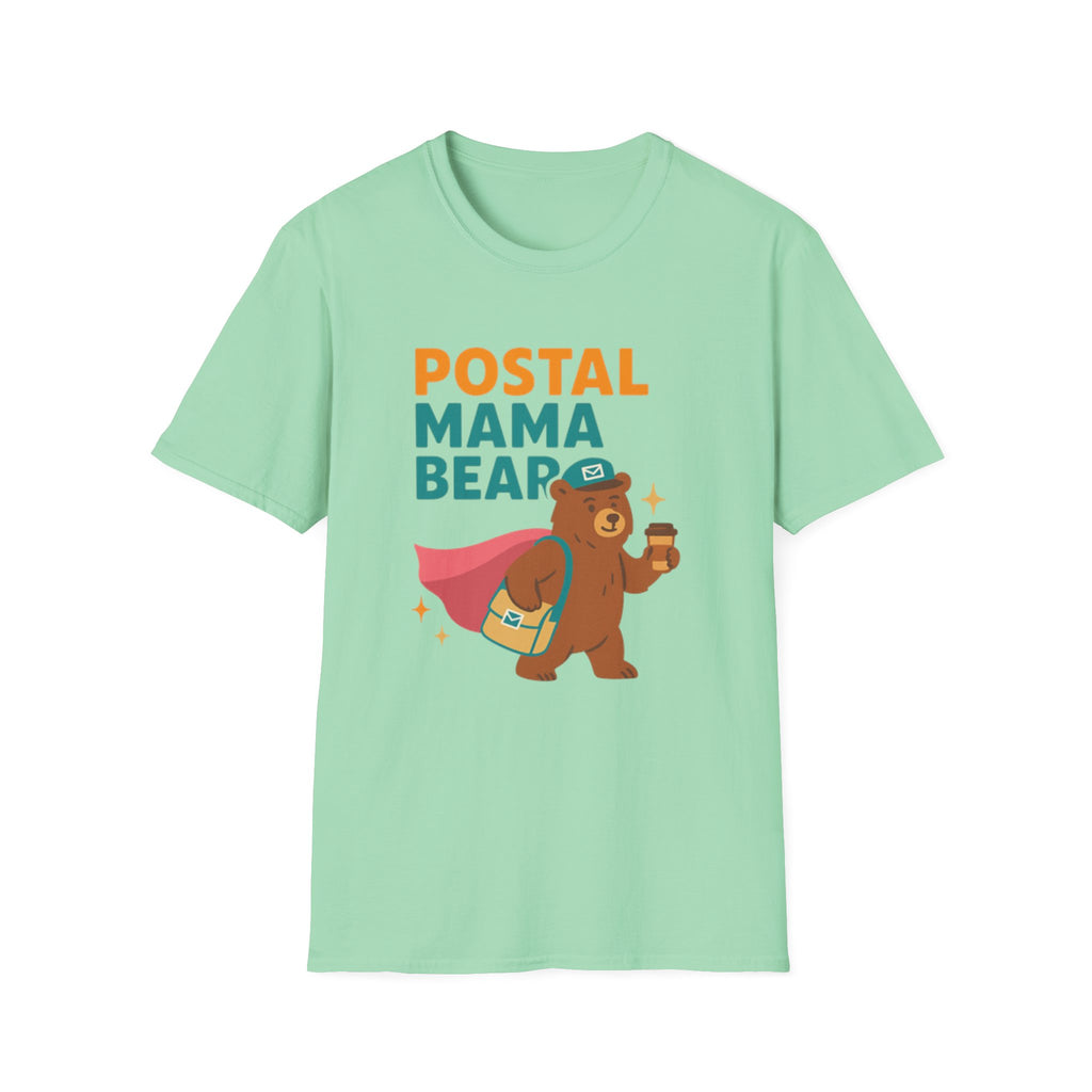 Postal Mama Bear T-Shirt, Fun Gift for Moms, Unisex Softstyle Tee for Postal Workers, Cute Animal Graphic Tee, Everyday Casual Wear