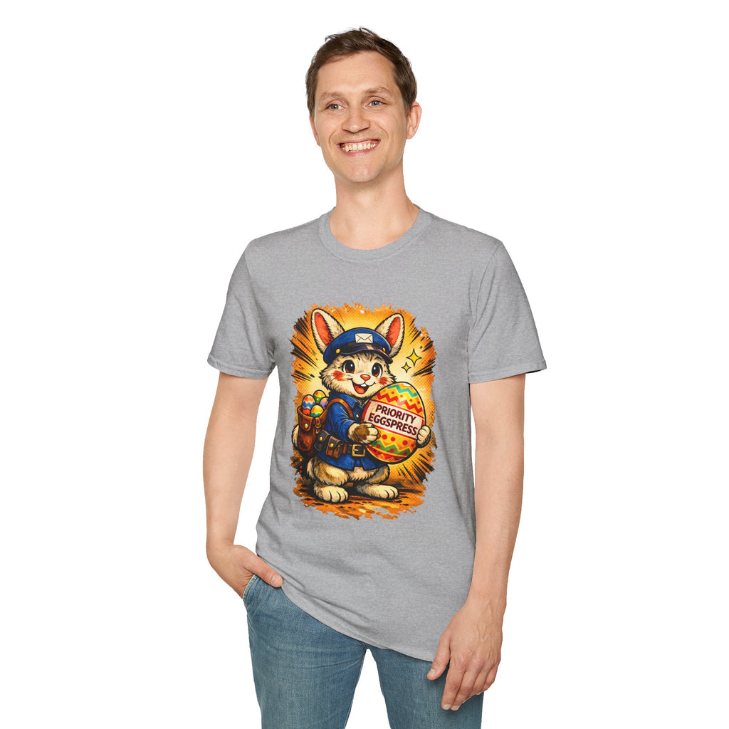 Easter Bunny Mail Carrier T‑Shirt – Cute Postal Bunny with Priority Eggspress Graphic