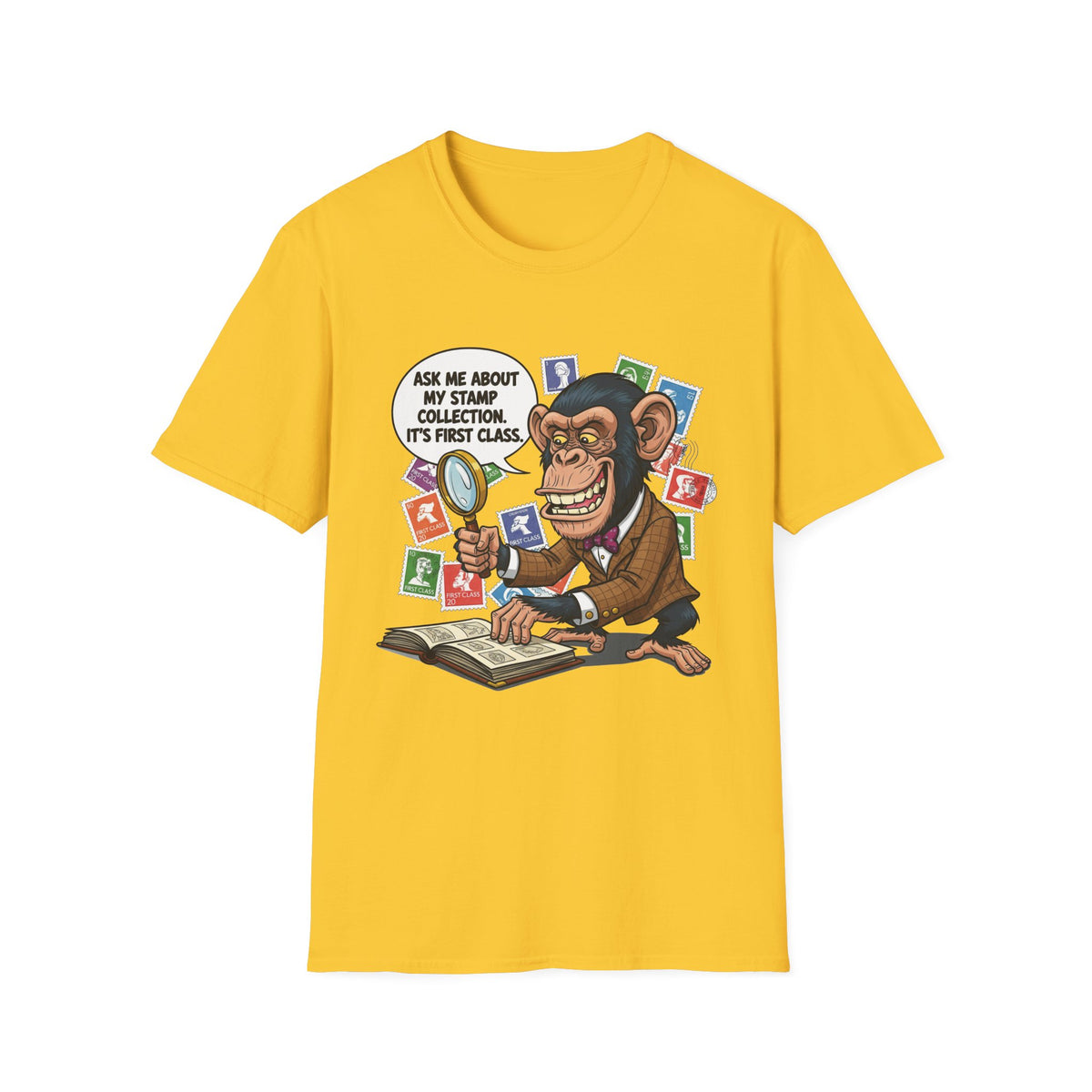 Funny Monkey T-Shirt, Ask Me About My Stamp Collection Tee, Gift for Stamp Collectors, Animal Lover Shirt, Humor Apparel