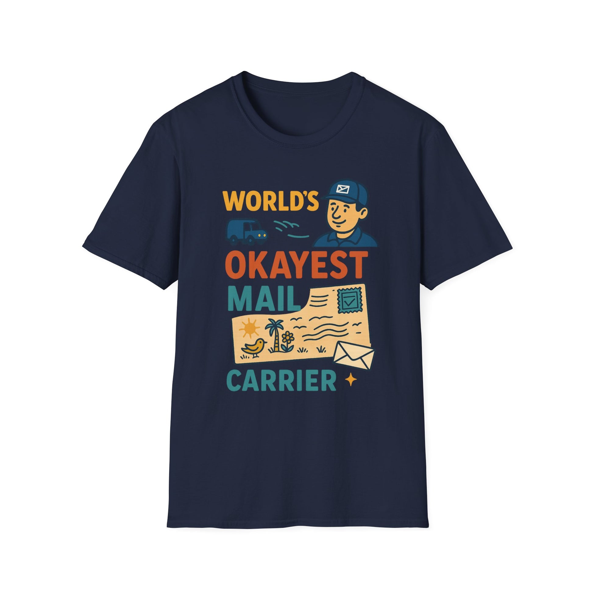 World's Okayest Mail Carrier T-Shirt, Funny Postal Worker Gift, Unisex Softstyle Tee, Unique Delivery carrier Shirt, Casual Everyday Wear