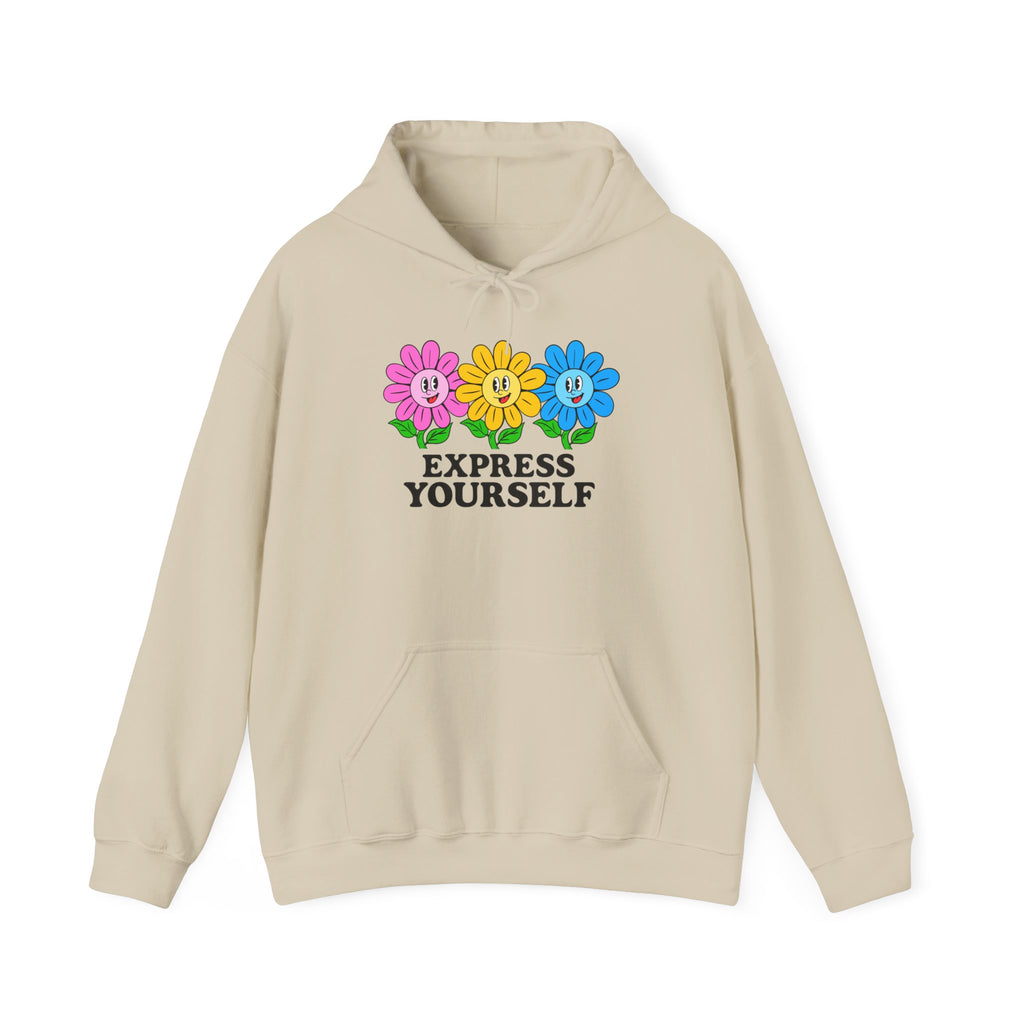 Colorful Flower Express Yourself Hooded Sweatshirt, Unisex Pullover, Postal Worker,  Cozy Sweatshirt, Gift for Friends, Everyday Wear, Flower Power Apparel