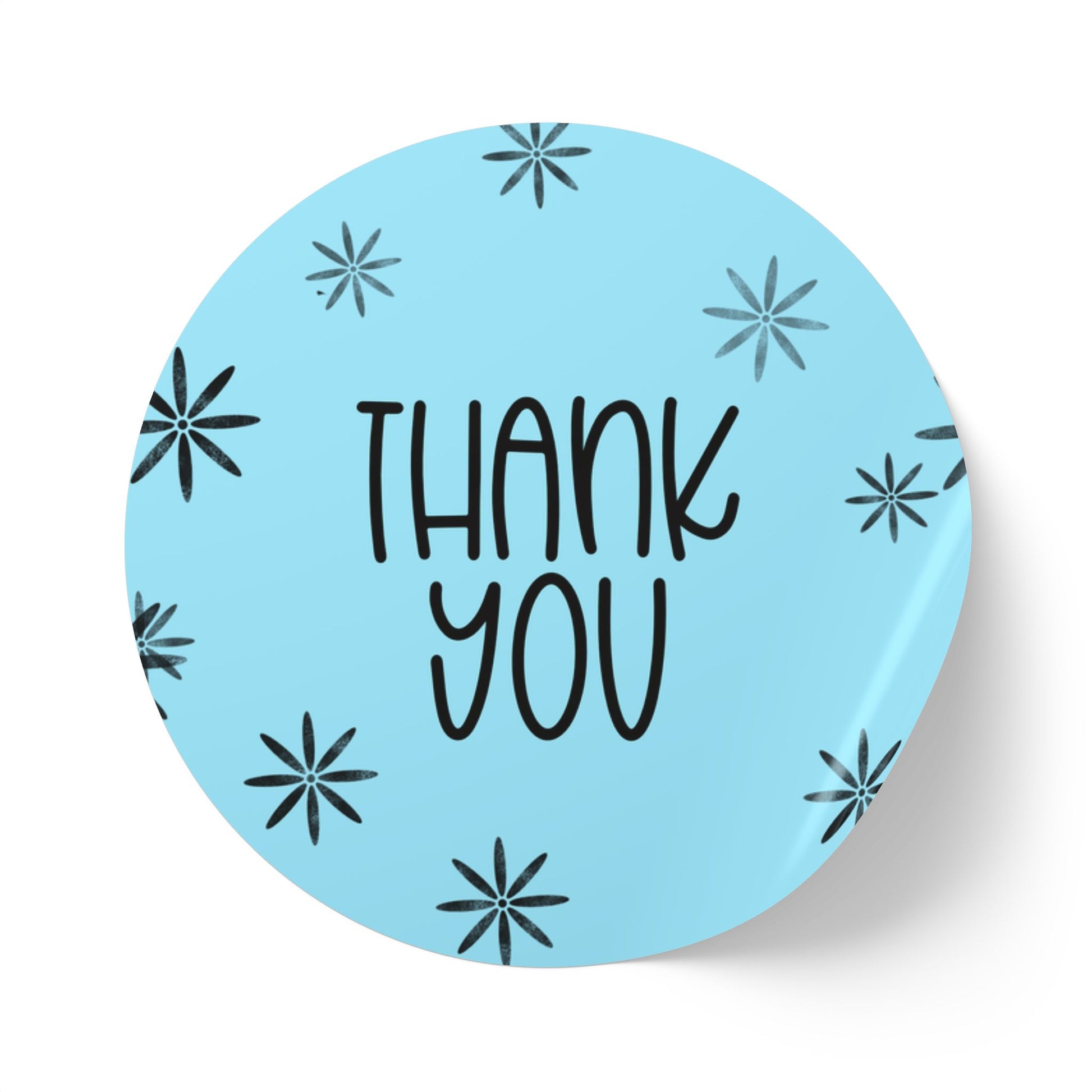 Thank You Round Sticker Rolls — Blue Floral Thank You Packaging Labels (Pack/Retail)