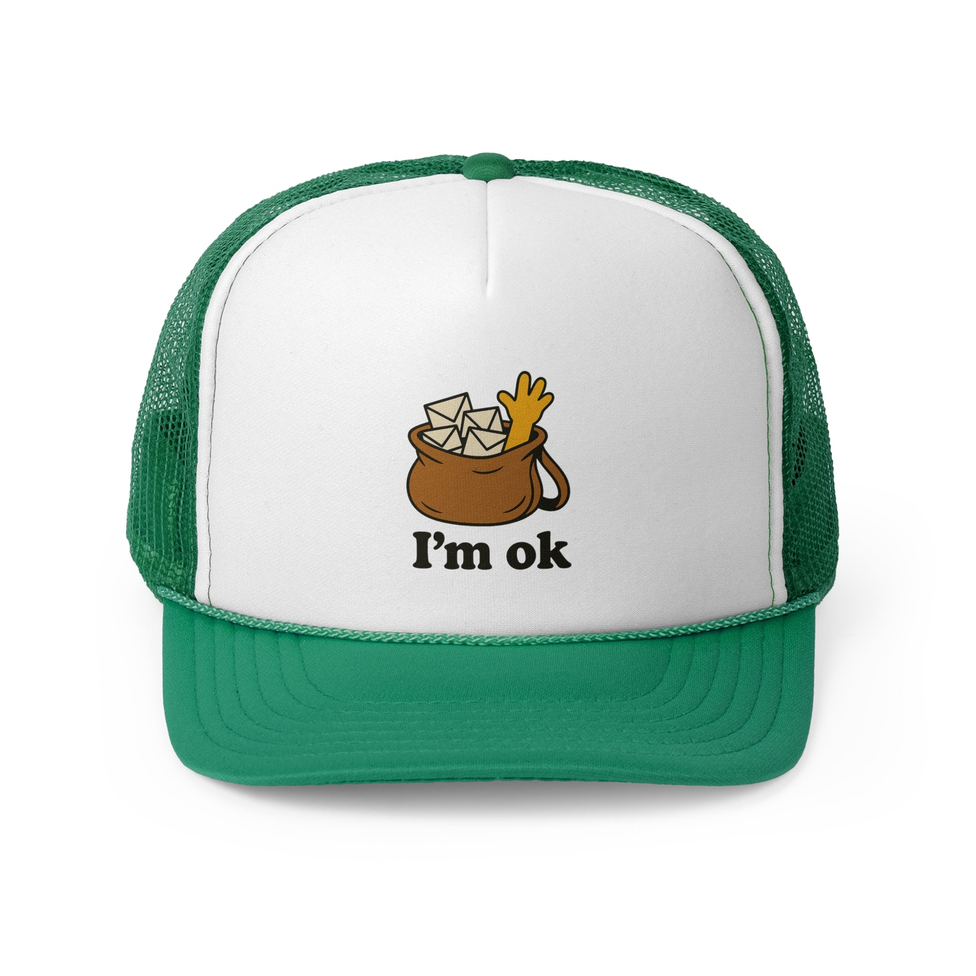 Fun Cartoon Trucker Cap, I'm OK Hat, Quirky Gift for Friends, Adjustable Mesh Hat, Casual Summer Accessory
