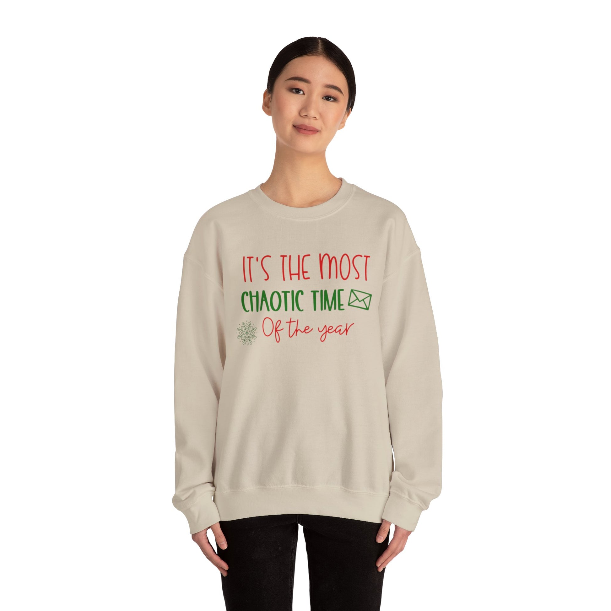 Unisex Holiday Postal Sweatshirt - 'It's the Most Chaotic Time of the Year', Holiday Gift, Christmas Sweater, Funny Sweatshirt, Casual Wear, [...]