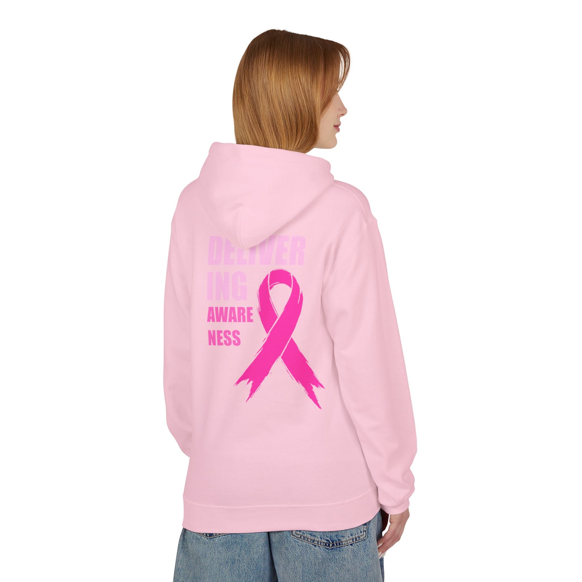 Breast Cancer Awareness Hoodie — Pink Ribbon "Delivering Awareness" Pullover Hoodie