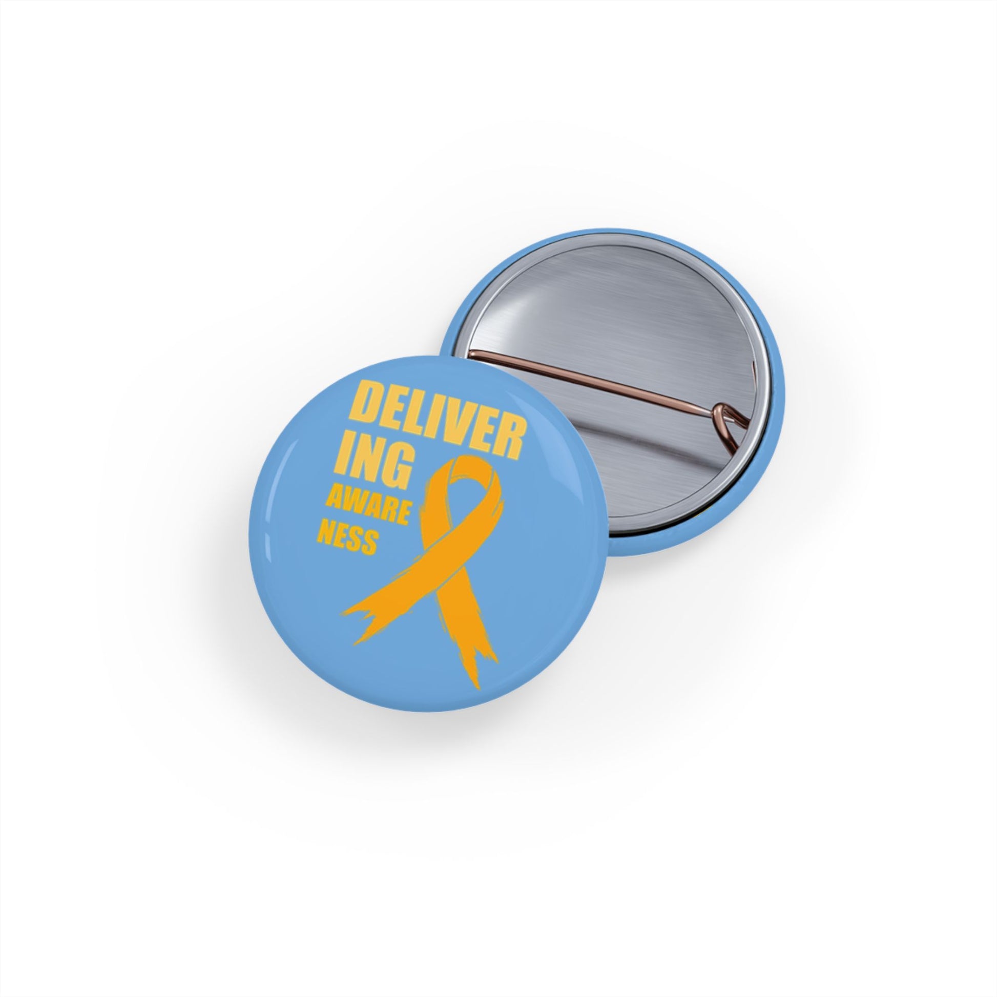 Childhood Cancer Awareness Ribbon Round Pin – "Delivering Awareness" Gold Ribbon Support Button