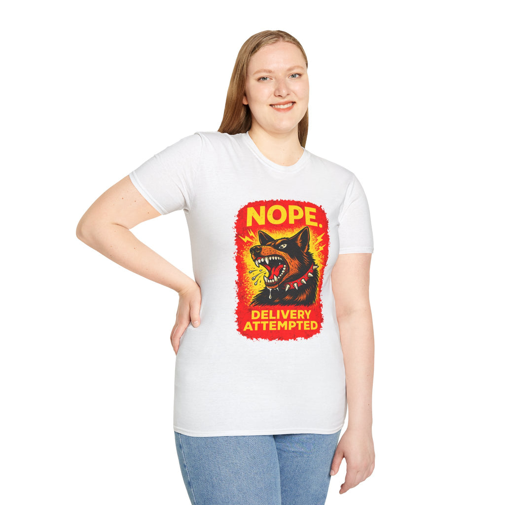 Nope Delivery Attempted T-Shirt — Funny Guard Dog Graphic Tee
