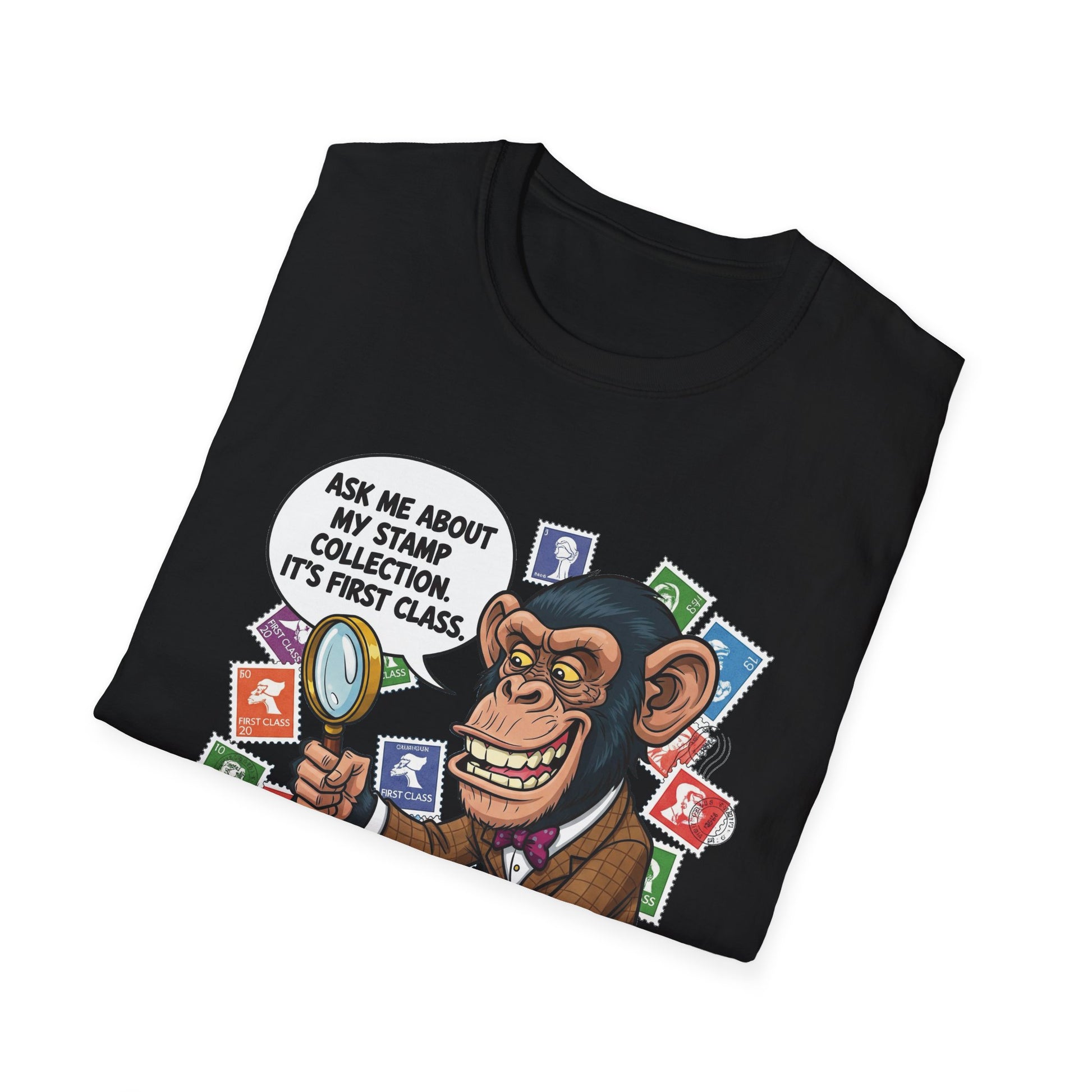 Funny Monkey T-Shirt, Ask Me About My Stamp Collection Tee, Gift for Stamp Collectors, Animal Lover Shirt, Humor Apparel