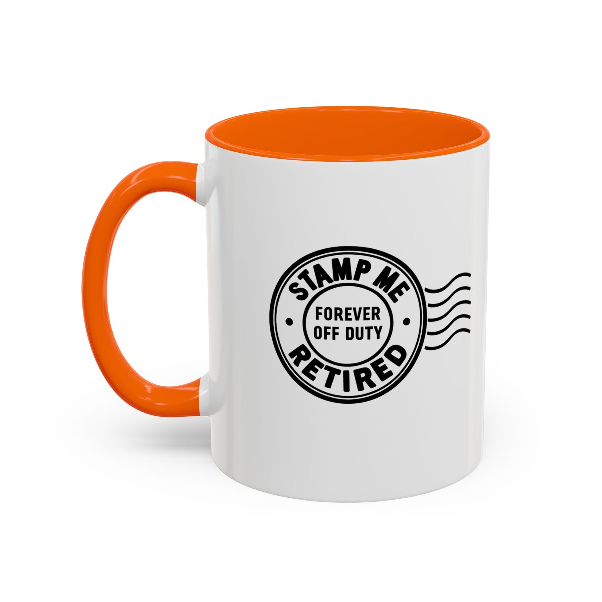 Stamp Me Retired Accent Coffee Mug - Brighten Your Morning, Perfect Gift for Coffee Lovers, Unique Design for Office, Home Decor, Birthday, and Holidays