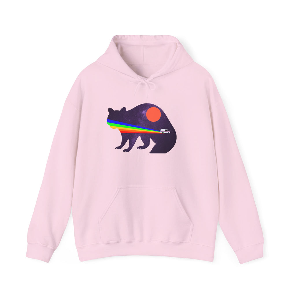 Cosmic Raccoon Hoodie, Unisex Heavy Blend Sweatshirt, Galaxy Animal, Mail Truck, Perfect for Nature Lovers, Cozy Gift for Birthdays, Festivals