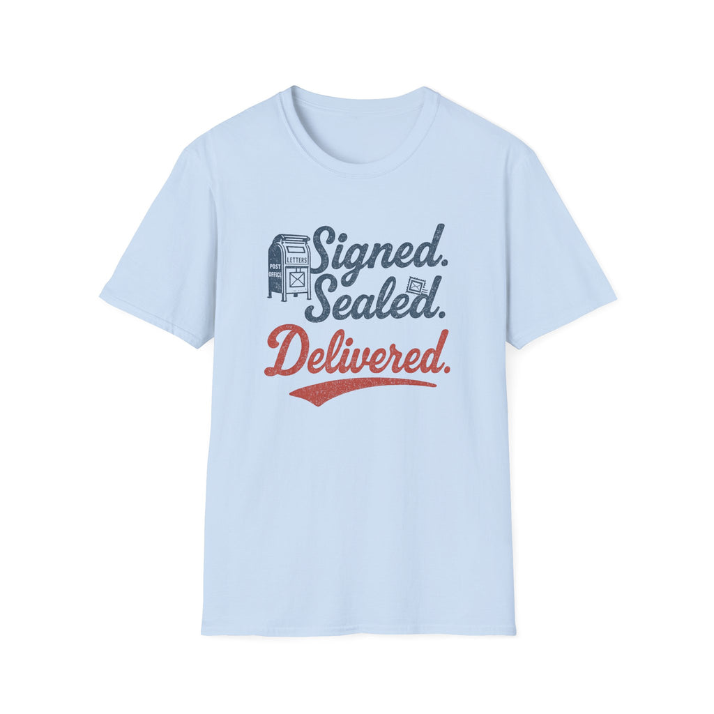 Signed Sealed Delivered T-Shirt | Unisex Softstyle Shirt for Postal Lovers, Gift for Movers, Fun Delivery Tee, Unique Message Shirt, [...]