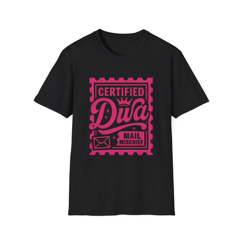 Certified Diva Mail Mischief Unisex T-Shirt, Fun Graphic Tee, Playful Gift, Casual Wear, Birthday, Holiday Celebrations