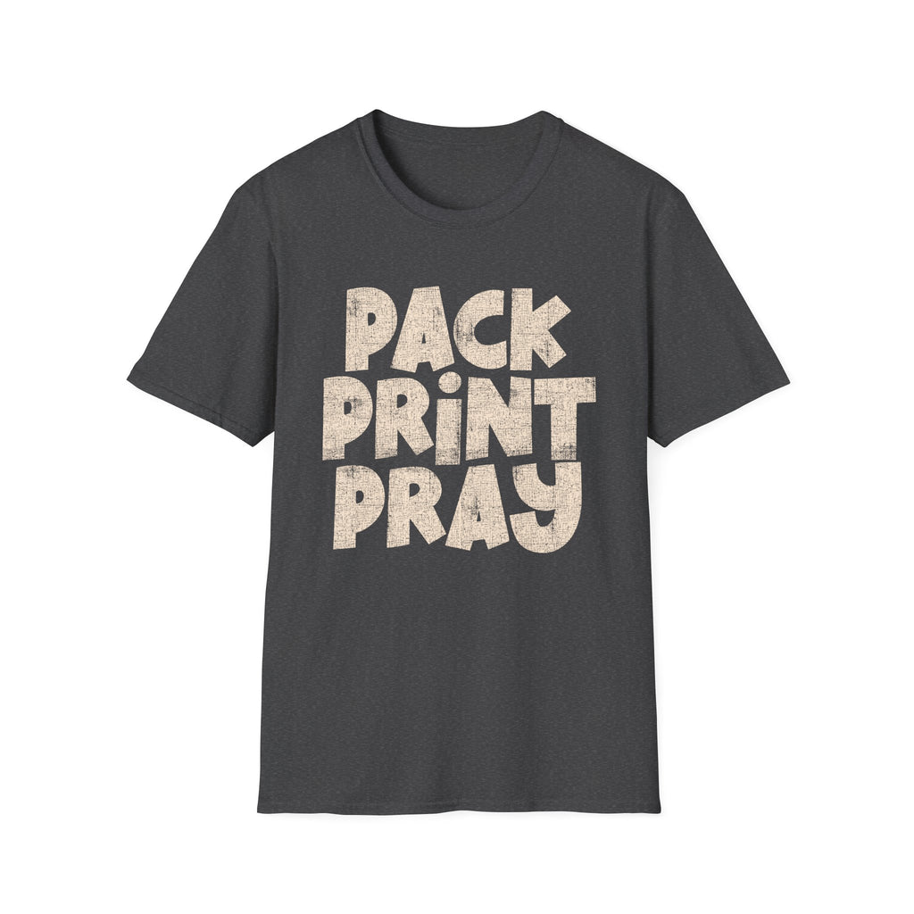 Pack Print Pray T-Shirt — Christian Graphic Tee for Church Volunteers & Printers