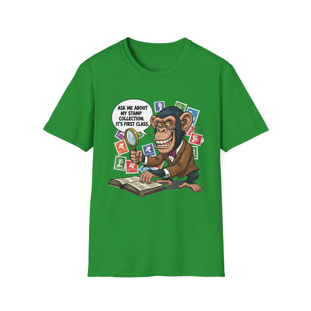 Funny Monkey T-Shirt, Ask Me About My Stamp Collection Tee, Gift for Stamp Collectors, Animal Lover Shirt, Humor Apparel