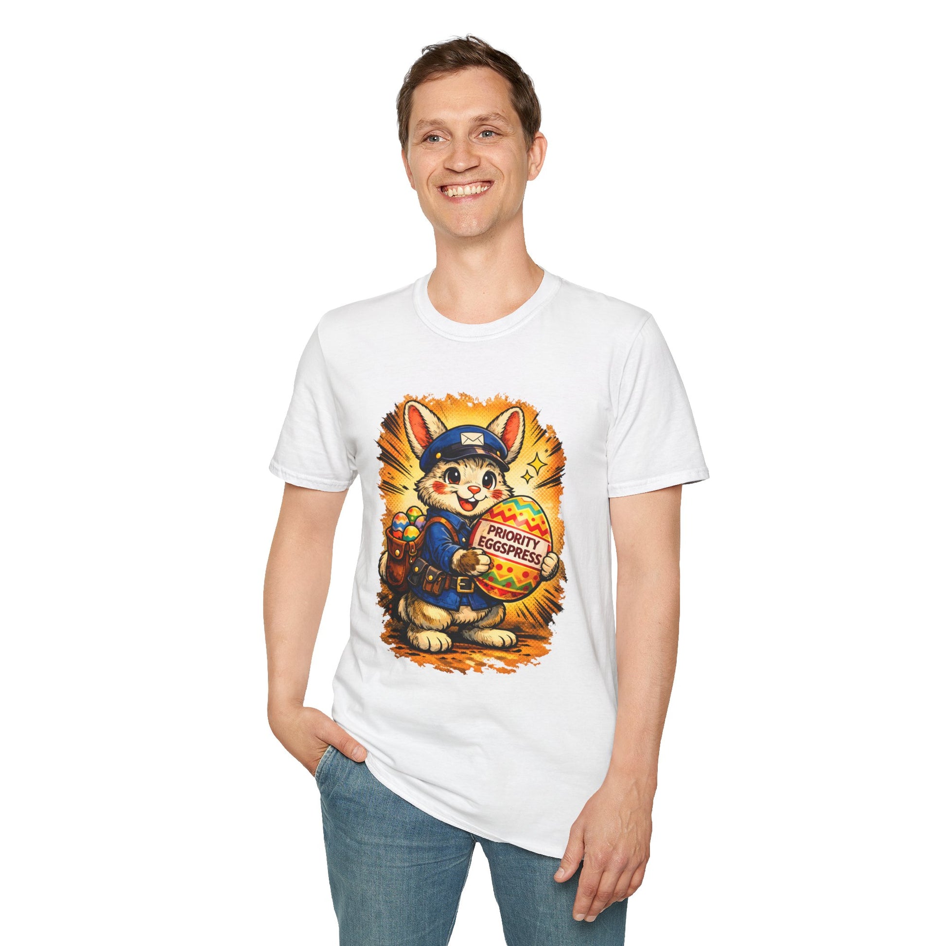 Easter Bunny Mail Carrier T‑Shirt – Cute Postal Bunny with Priority Eggspress Graphic
