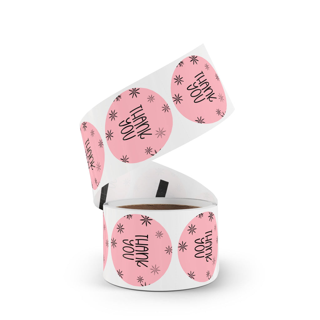 Thank You Round Sticker Rolls — Pink Floral Thank You Packaging Labels, Envelope Seals, Packaging Inserts for Small Business)