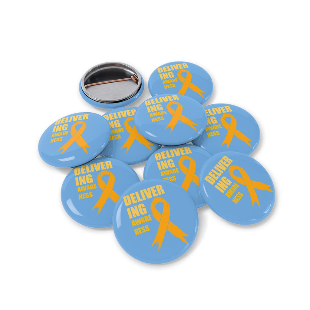 Childhood Cancer Awareness Ribbon Round Pin – "Delivering Awareness" Gold Ribbon Support Button